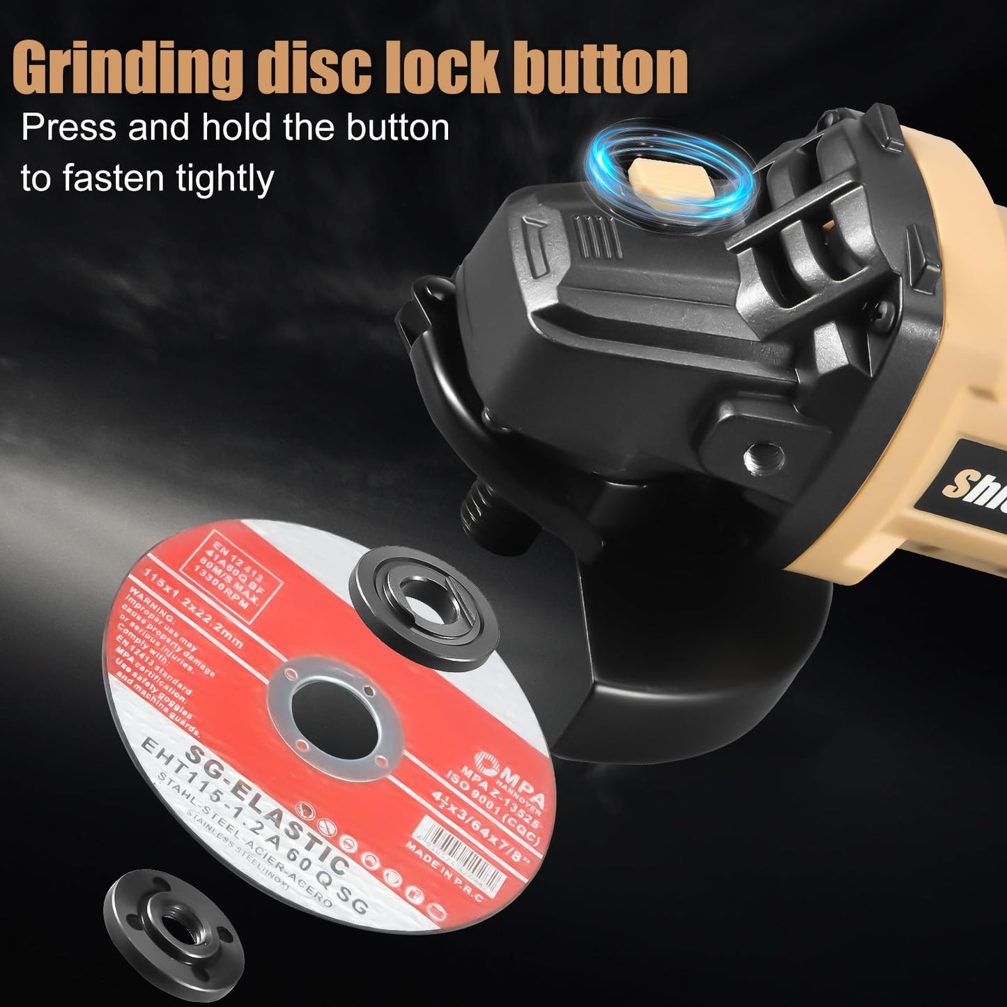 Shieldpro Cordless Angle Grinder 4-1/2 inch,3 Variable Speeds Grinder with Rotating head,2×20V 4.0Ah Batteries，Grinder Tool For Metal Cutting, Grinding, Polishing, Rust Removal