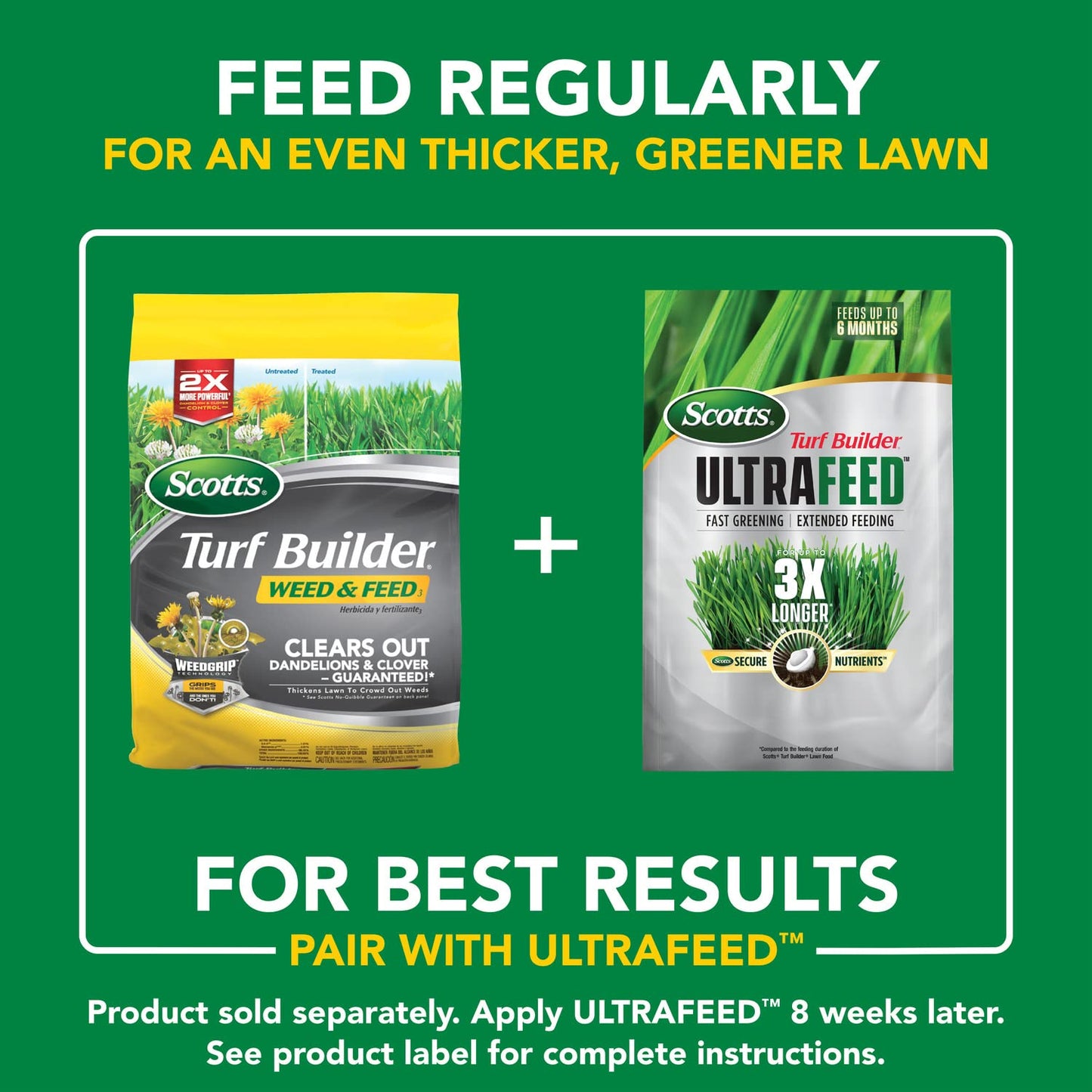 Scotts Turf Builder Weed & Feed3, Weed Killer Plus Lawn Fertilizer, Controls Dandelion and Clover, 15,000 sq. ft., 42.87 lbs.