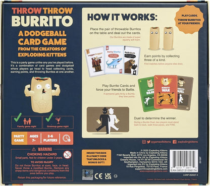 Exploding Kittens Throw Throw Burrito 2-6 Players - Ages 7+ - 15 Minutes to Play - Dodgeball Card Game - Party Game, Family Game Night, Kid and Adult Card Game