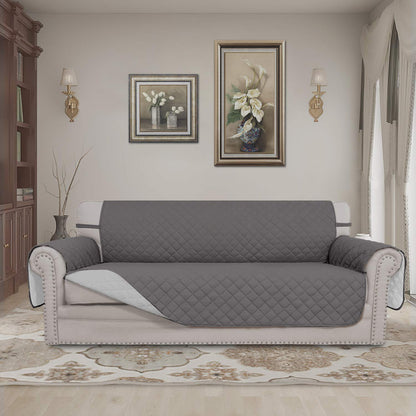 Easy-Going 4 Seater Sofa Slipcover Reversible Sofa Cover Water Resistant Couch Cover with Foam Sticks Elastic Straps Furniture Protector for Pets Children Dog Cat (XX-Large, Gray/LightGray)