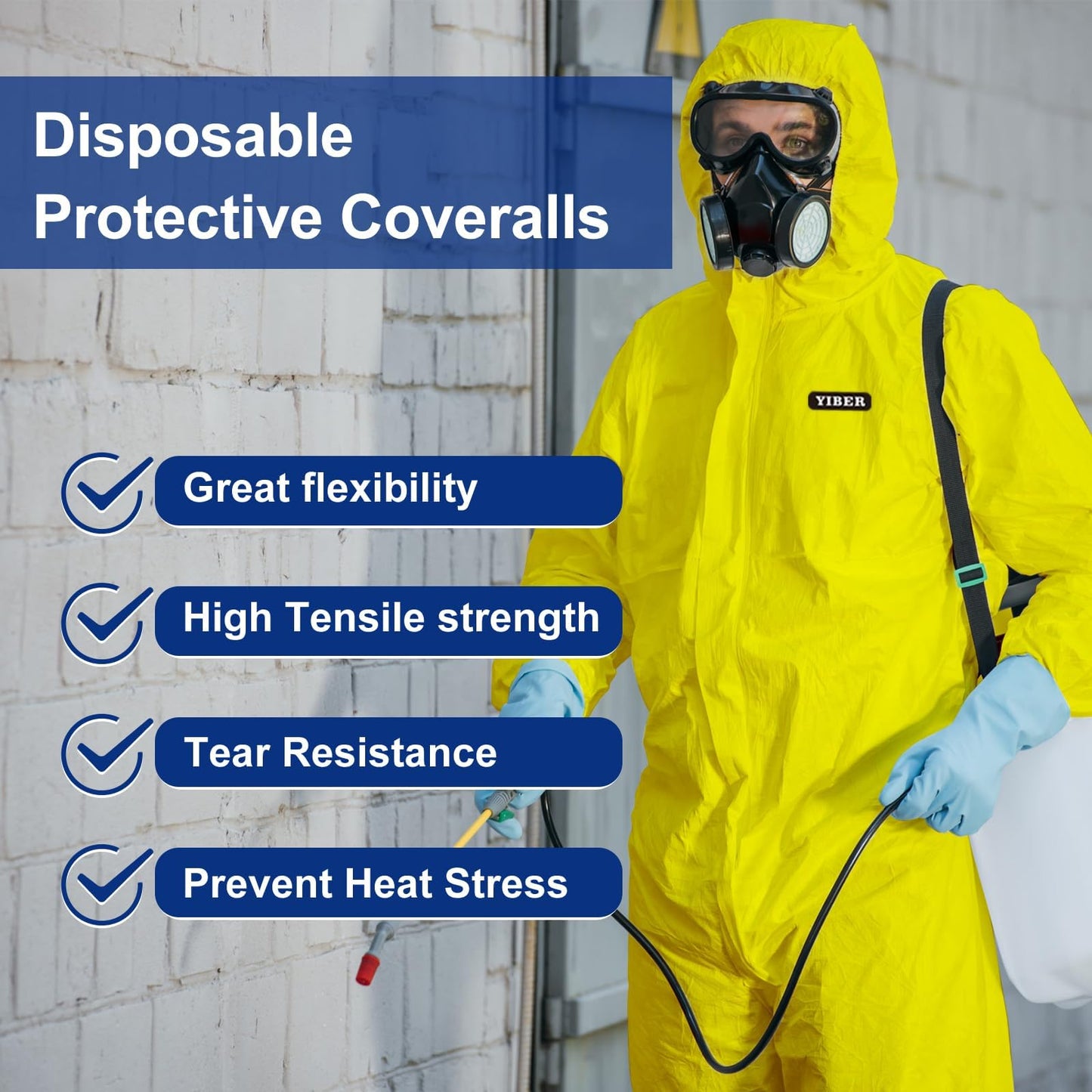 YIBER Hazmat Suit Disposable Coverall | Heavy Duty Full Body Paint Coverall & Suit in 7 Sizes - Large, Yellow, 1