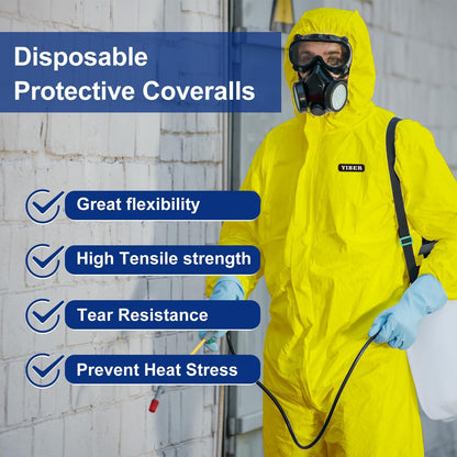 YIBER Hazmat Suit Disposable Coverall | Heavy Duty Full Body Paint Coverall & Suit in 7 Sizes - Large, Yellow, 1