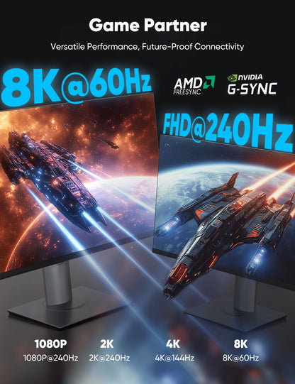 Capshi 8K DisplayPort Cable 1.4, VESA Certified 6.6FT DP Cord (8K@60Hz, 4K@144Hz, 2K@240Hz), 32.4Gbps Display Port Cable for Gaming Monitor, Graphic, PC, HDR/HDCP 2.2/FreeSync/G-Sync, Braided, Grey