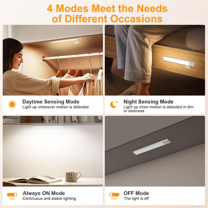Gritin 10.2inch Under Cabinet Lighting Rechargeable -84 LED Super Bright,3-Color& 5 Level Brightness,4 Modes,Motion Sensor,Long Lasting- Easy Installation Magnetic Under Cabinet Closet Lights -2 Pack