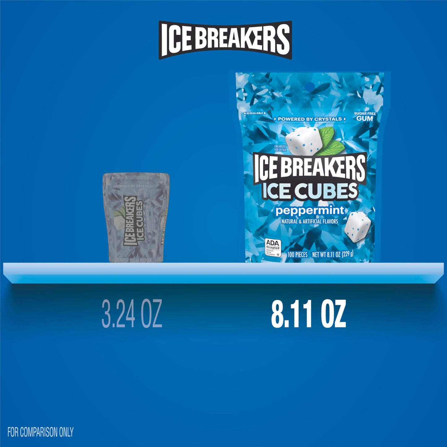 ICE BREAKERS Ice Cubes Peppermint Sugar Free Chewing Gum Pouch, 8.11 oz (100 Pieces)