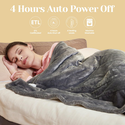 JAQUETEA Heated Blanket Electric Throw Blanket- 50''x60'' Heating Blanket Throw 4 Hours Auto-Off & 4 Heating Levels Over-Heat Protection, Machine Washable Flannel Sherpa,Electric ETL Certification