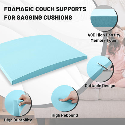 Foamagic Couch Cushion Support, Sofa Cushion Support for Sagging Couch Seat, 20x20x3.15in, Couch Replacement Insert, High Density Foam Furniture Seat Sagging Repair, Trapezoid 40D, Blue Set of 3