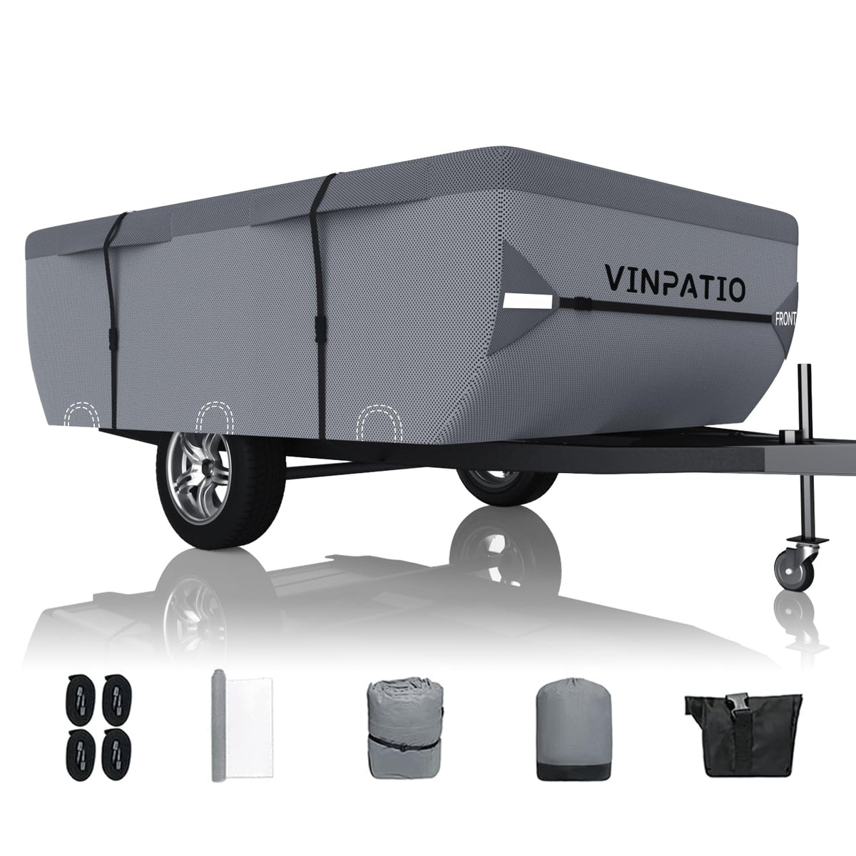 VINPATIO Pop Up Camper Cover, Folding Camper Tent Trailer Cover Fits 12'-14' Trailers, Waterproof & Anti-UV Pop-up Camper Cover with Windproof Straps