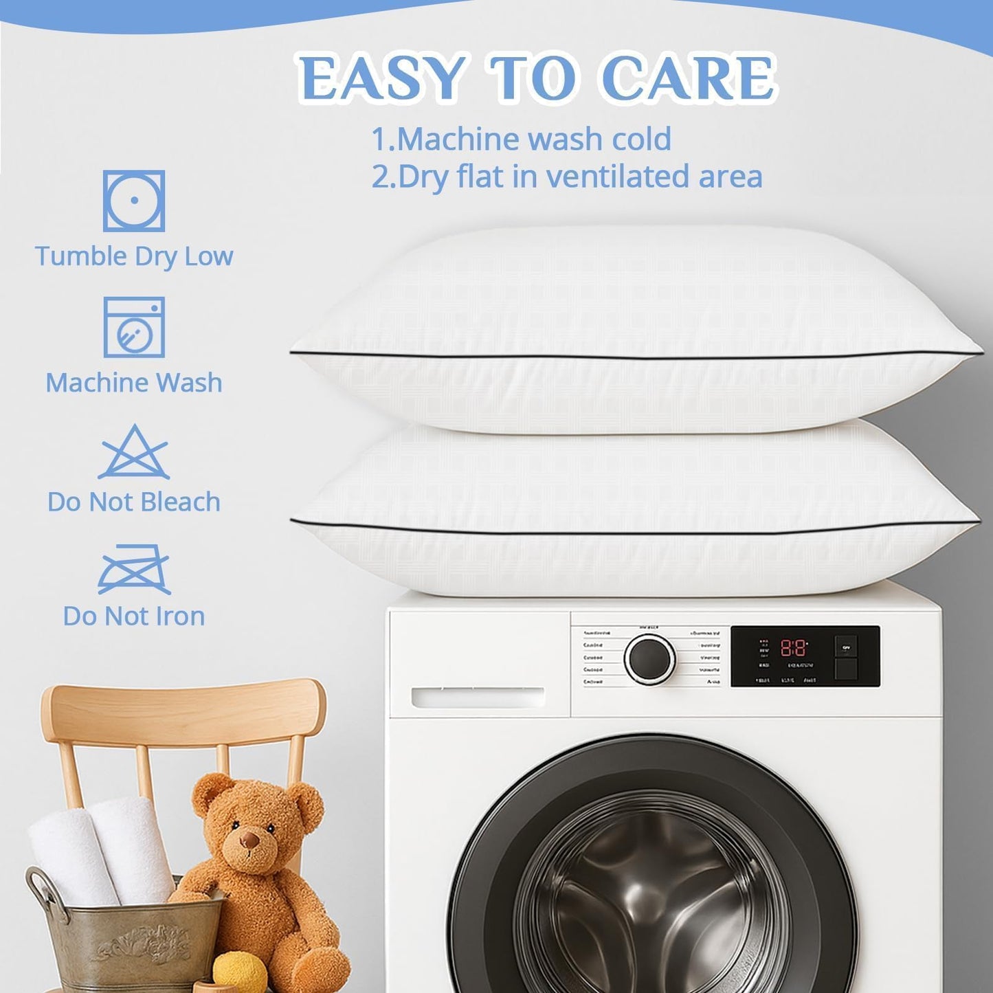 JOLLYVOGUE King Size Pillows Set of 4, Collection Bed Pillows for Sleeping, Hotel Quality Pillows for Side, Back and Stomach Sleepers, Soft and Supportive Oeko-Tex Certified Down Alternative Filling