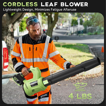 EnduTools Leaf Blower Cordless - 650 CFM 150 MPH Electric Leaf Blower with 2 x 4.0Ah Batteries & Fast Charger, 2-Speed Settings, Lightweight Blower for Lawn, Yard, Leaves, Dust, and Snow Care (Green)