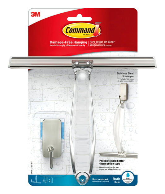 Command Bath Shower Small Water-Resistant Adhesive, Satin Nickel, 1 lb Capacity, 1 Squeegee, 1 Hook, 2 Strips, BATH32-SS-ES Caddy