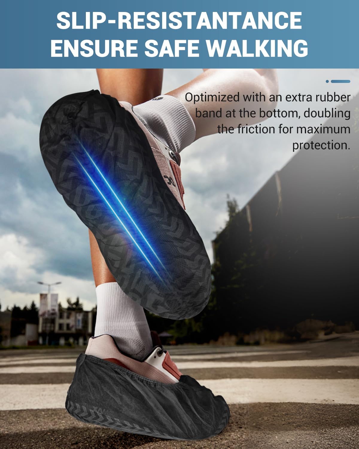 Buself X-Large 100 Count Shoe Covers Disposable Non-Slip, Premium Cloth Boot Covers, Slip-resistant, Durable, Breathable, Non-toxic, Recyclable, Stretchable Fits Up to Size 13 US Men - Black