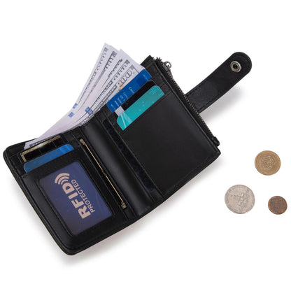 X Wrangler Black Quilted Wallets for Women Small Bifold Ladies Wallet Female Travel Credit Card Wallets, Card Cases & Money Organizers RFID Blocking Wallet with Removable ID Window