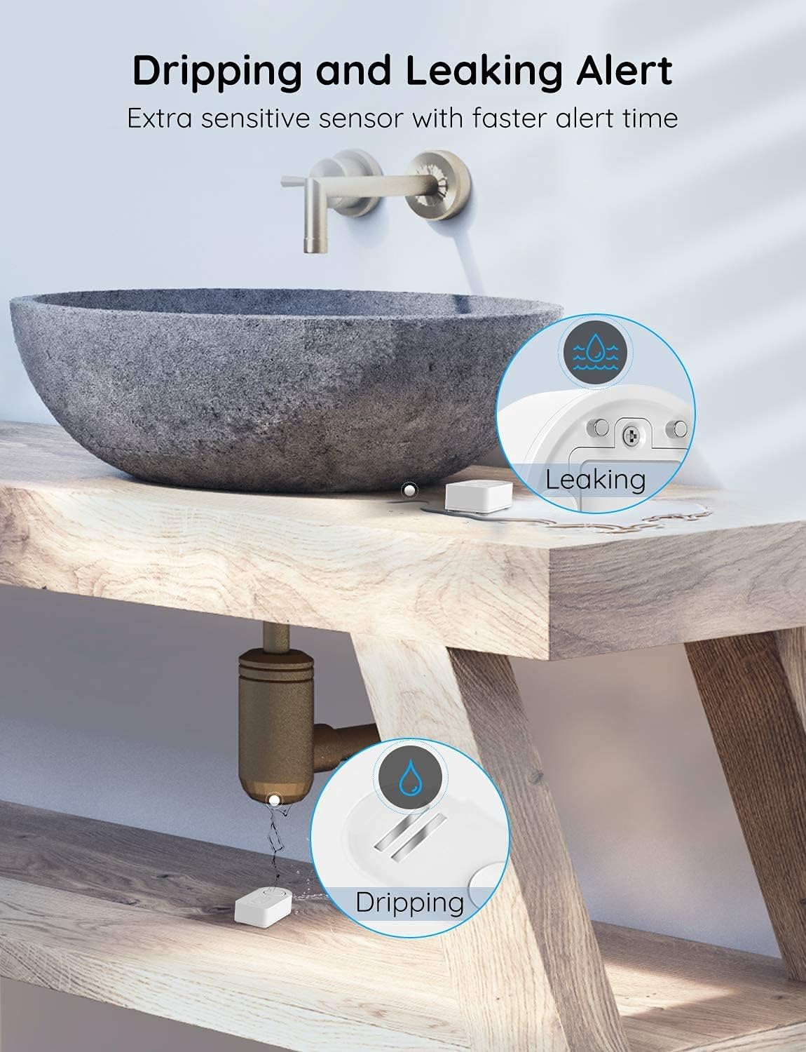 Govee WiFi Water Sensor 2 Pack, Smart Water Leak Detector, 100dB Adjustable Alarm Suit for Home and Basement, Water Leak Alert with Email & APP Push (Only Support 2.4G Wi-Fi)