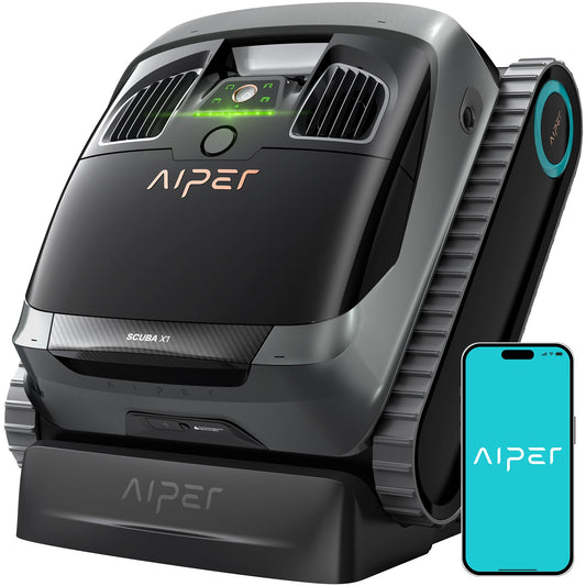 AIPER Scuba X1 Cordless Robotic Pool Cleaner, Upgraded Battery Life and Cross Pattern Smart Navigation, Horizontal Waterline Scrubbing, Ideal for Inground Pools up to 2,150 sq.ft
