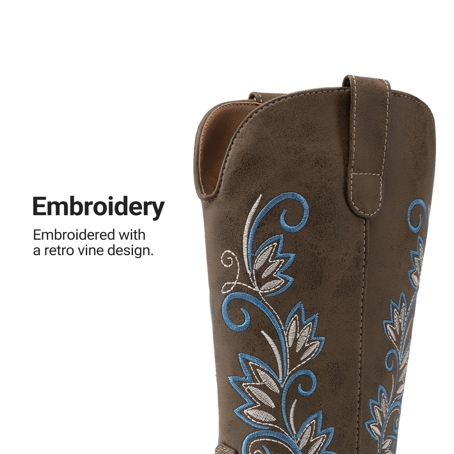 DREAM PAIRS Women's Cowboy Cowgirl Western Mid Calf Boots Square Toe Embroidered Stitched Pull On Country Boots with Low Chunky Heel,Size 9,Dark Brown,SDMB26002W