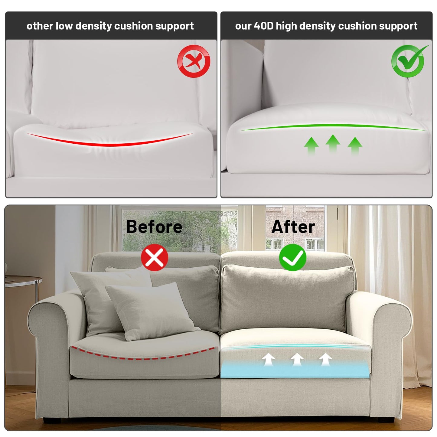 Foamagic Couch Cushion Support, Sofa Cushion Support for Sagging Couch Seat, 20x20x3.15in, Couch Replacement Insert, High Density Foam Furniture Seat Sagging Repair, Trapezoid 40D, Blue Set of 3