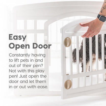 IRIS USA 24" 4-Panel Pet Dog Puppy Playpen with Door, for Puppies and Small Dogs, Keep Pets Secure, Easy Assemble, Fold It Down, Easy Storing, Customizable, White