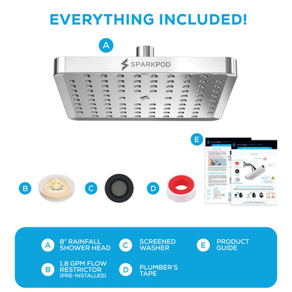 SparkPod Shower Head - High Pressure Rain - Premium Quality Luxury Design - 1-Min Install - Easy Clean Adjustable Replacement for Your Bathroom Shower Heads (Luxury Polished Chrome, 8 Inch Square)
