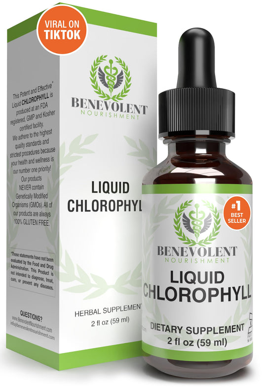 Benevolent Chlorophyll Liquid Drops – Chlorophyll Drops for Detox & Immune Support, Internal Deodorizer & Skin Health Supplement – Non-GMO, Natural Mint Flavor, 4 Month Supply