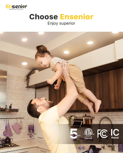 Ensenior 12 Pack 4 Inch LED Recessed Ceiling Light, Dimmable, 2700K-5000K 5CCT, 750LM 9W 120V, High Brightness Canless Wafer Downlight - ETL&FCC&IC