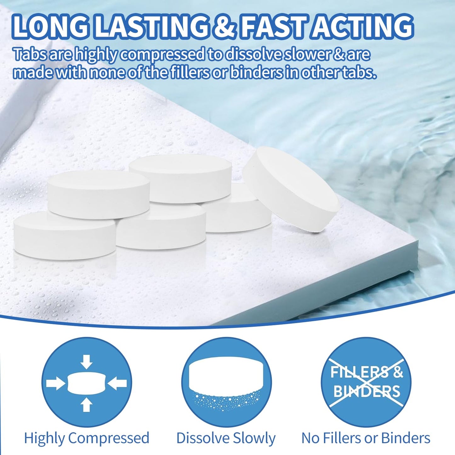 Chlorine Tablets 3 inch 25 Pounds, TABIT Swimming Pool Long Lasting Chlorinating Tablets, Slow Dissolving, Tri-Chlor for Swim Pool, Hot Tubs, Spa