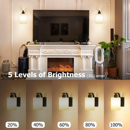 iThird Wall Sconce Battery Operated Set of 2, 6000mAh Rechargeable Wall Lights with Touch Control and Remote Control, Wireless Wall Lamps for Bedroom, Black Sconces Wall Decor for Living Room Hallway