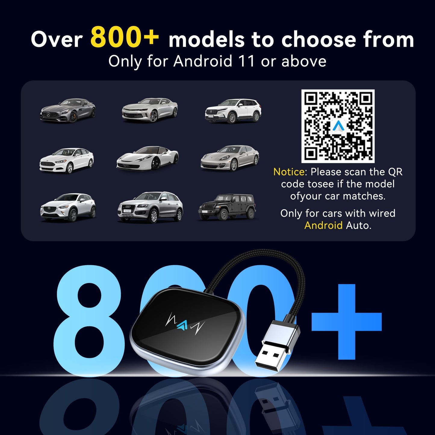 vnilrgle Wireless Android Auto Adapter, Wireless carplay Adapter, Latest NFC Touchscreen Connectivity, Wireless Plug-and-Play for Android Devices (Android 11 and Above)