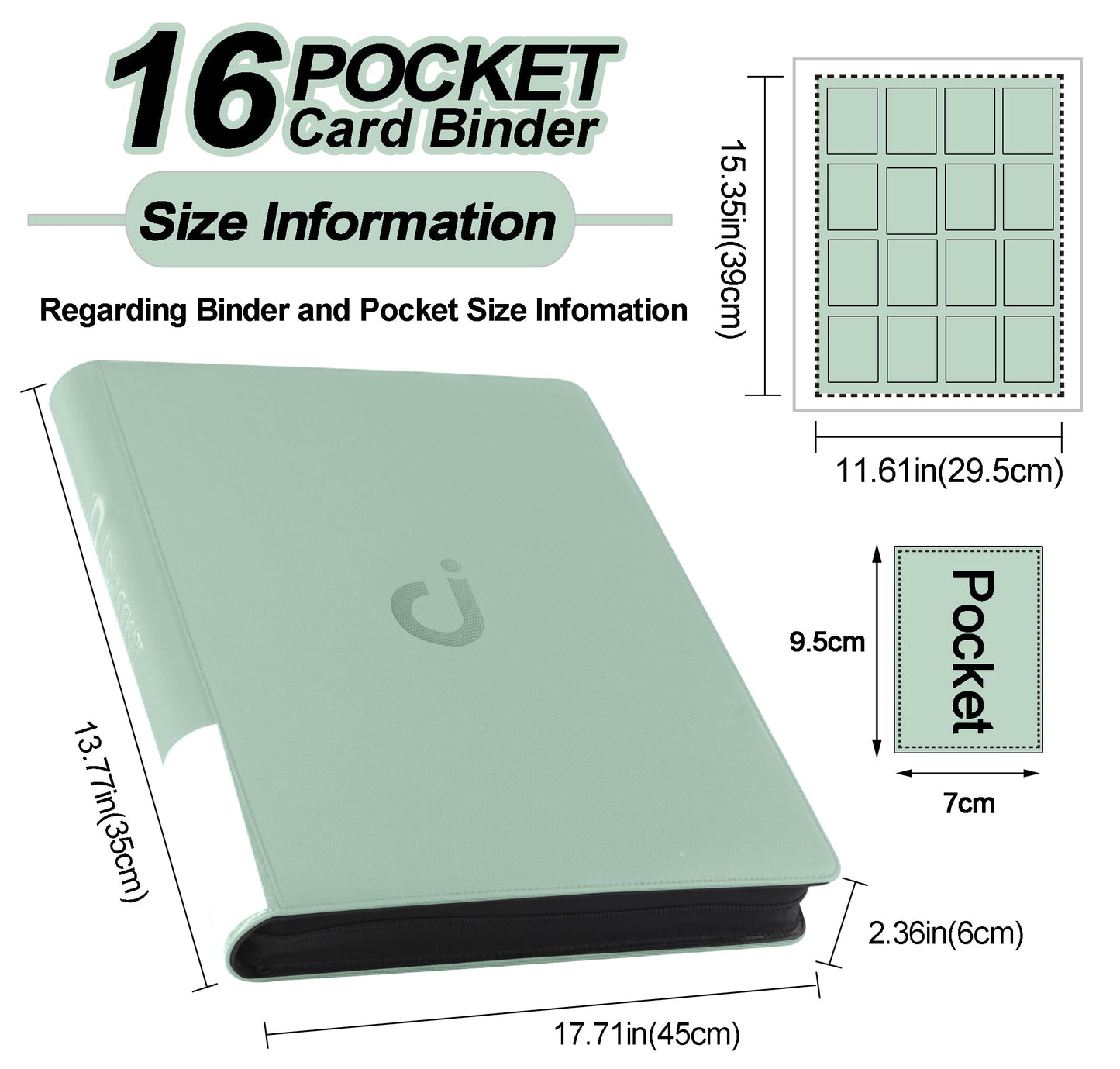 Premium Card Binder 16 Pocket - Fits 1600 Cards，4X4 Ringless Card Album with Sleeves for Trading Cards & Sports Cards（Model C，Asakusa Green）