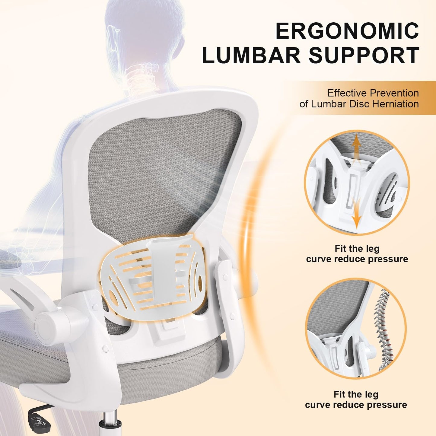 Office Chair, Ergonomic Desk Chairs 330LBS Capacity High Back Mesh Computer Chair with Flip-up Armrests, Comfy Work Chair with Adjustable Lumbar Support