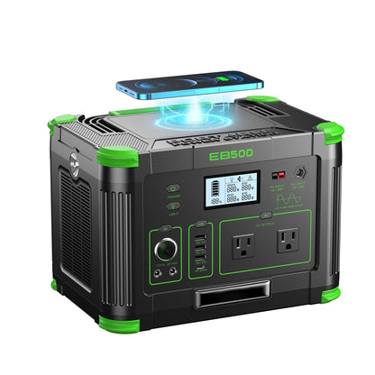 Portable Power Station 500W, 519Wh Solar Generator with 2x110V AC Outlets & USB-C PD 60W, 10-Port Power Bank with Wireless Charger for Outdoors Camping Travel Home Blackout
