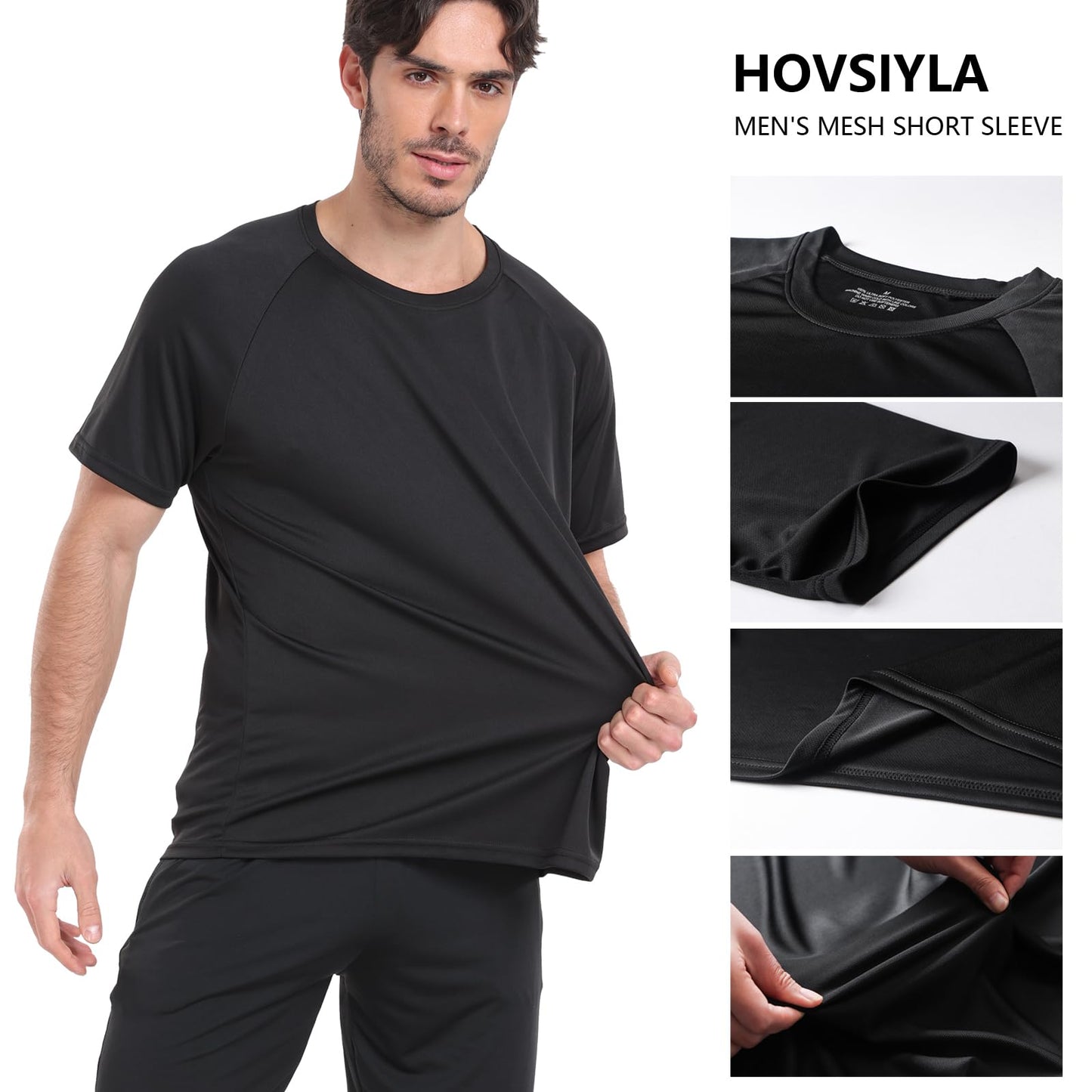 HovSiyla 5 Pack Running Shirts Men Sport Tops Dry Fit Gym Wicking Athletic T Shirts Breathable Cool Workout Shirts L
