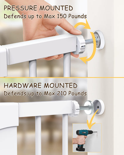 Cumbor 29.7-46" Baby Gate for Stairs, Toddler Safety Essentials for The House, Auto Close Dog Gate for Doorways, Mom's Choice Awards Winner-Easy Install Pressure Mounted Pet Gates for Dogs, White