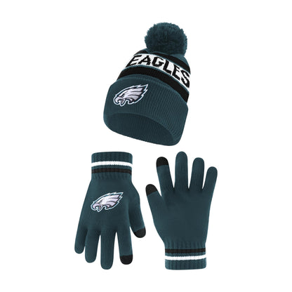 Ultra Game NFL Official Adults Unisex Super Soft Winter Beanie Knit Hat With Extra Warm Touch Screen Gloves, Philadelphia Eagles, Team Color 1, 1SIZE