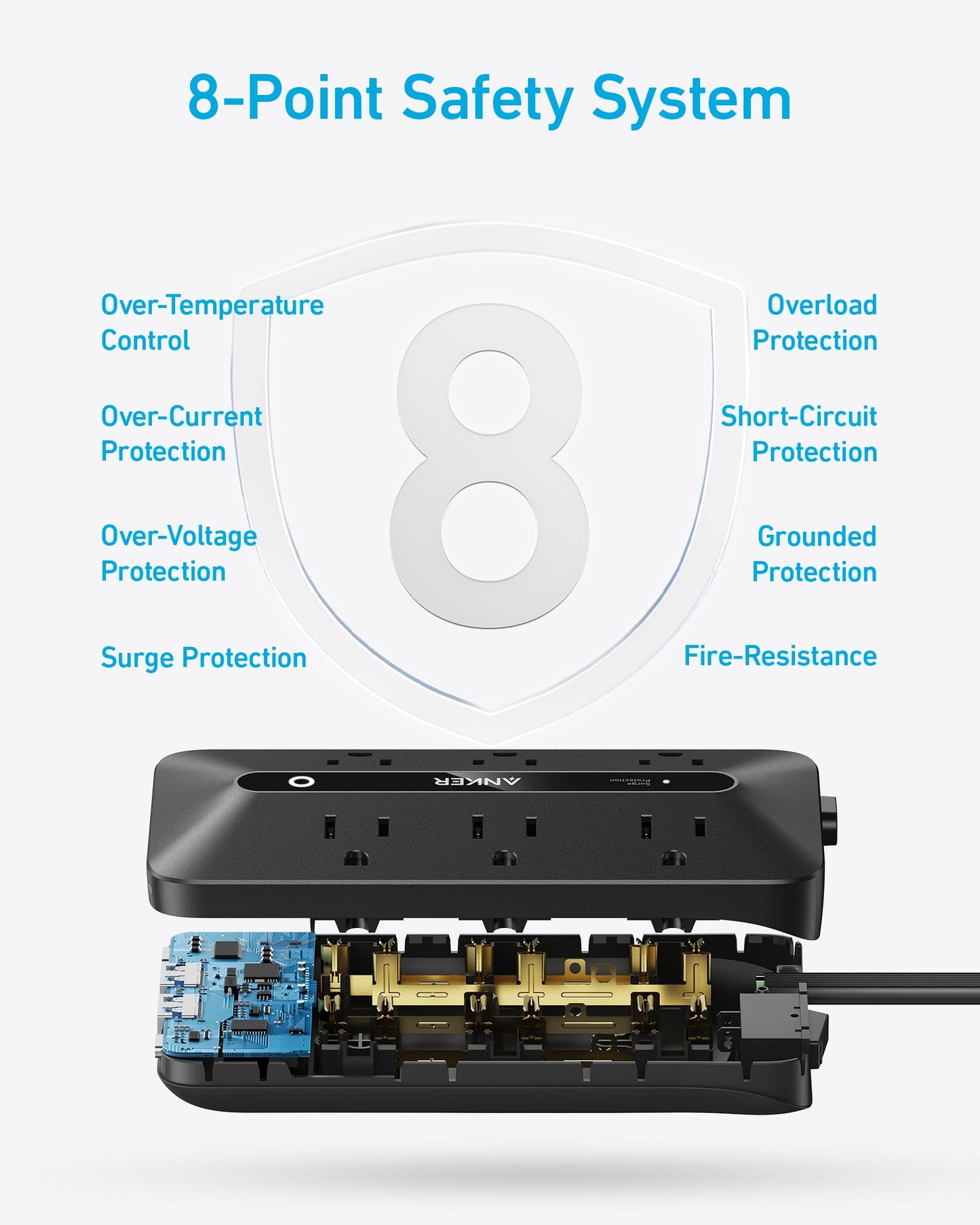 Anker Flat Plug Power Strip 300J with USB Ports, 10-in-1 Ultra Thin Power Strip with 6 AC, 2 USB-A and 2 USB-C Ports,10feet Extension Cord, Desk Charging Station,Home Office College Dorm (Black, 10FT)