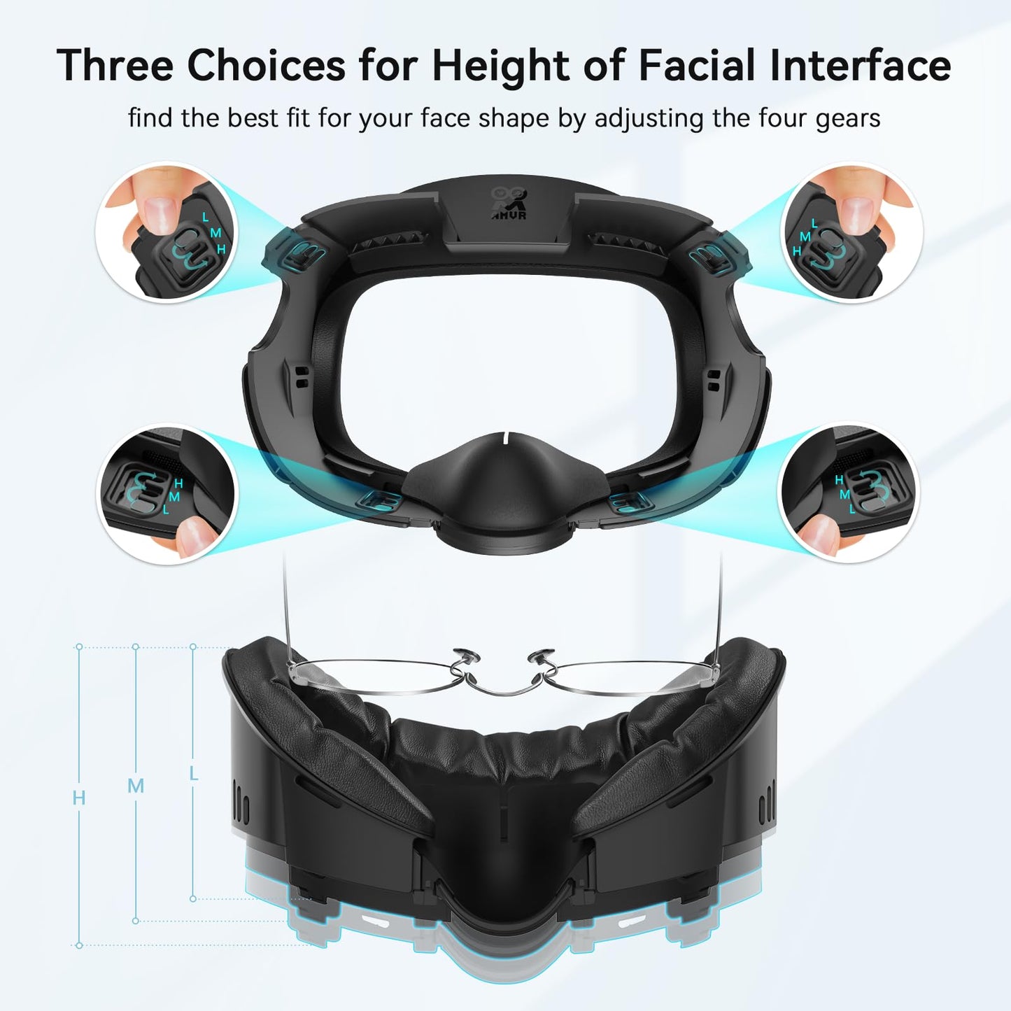 AMVR Face Cover Pad Facial Interface Compatible with Meta/Oculus Quest 3 Accessories, with Soft PU Face Cushion Pad Replacement and Breathable Ice Silk Cotton, NOT Compatible with Meta Quest 3S