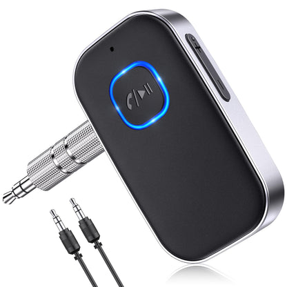 COMSOON Bluetooth Receiver for Car, Noise Cancelling 3.5mm AUX Bluetooth Car Adapter, Wireless Audio Receiver for Home Stereo/Wired Headphones, Hands-Free Call, 16H Battery Life - Black+Silver
