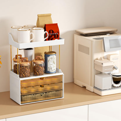 StorBin 3 Large Drawers Makeup Organizer - 5 Tier Bathroom Counter Organizers and Storage, Versatile Perfume Vanity Organizer, Ideal for Cosmetic, Large Skincare, Face Mask, Office Supplies, Amber