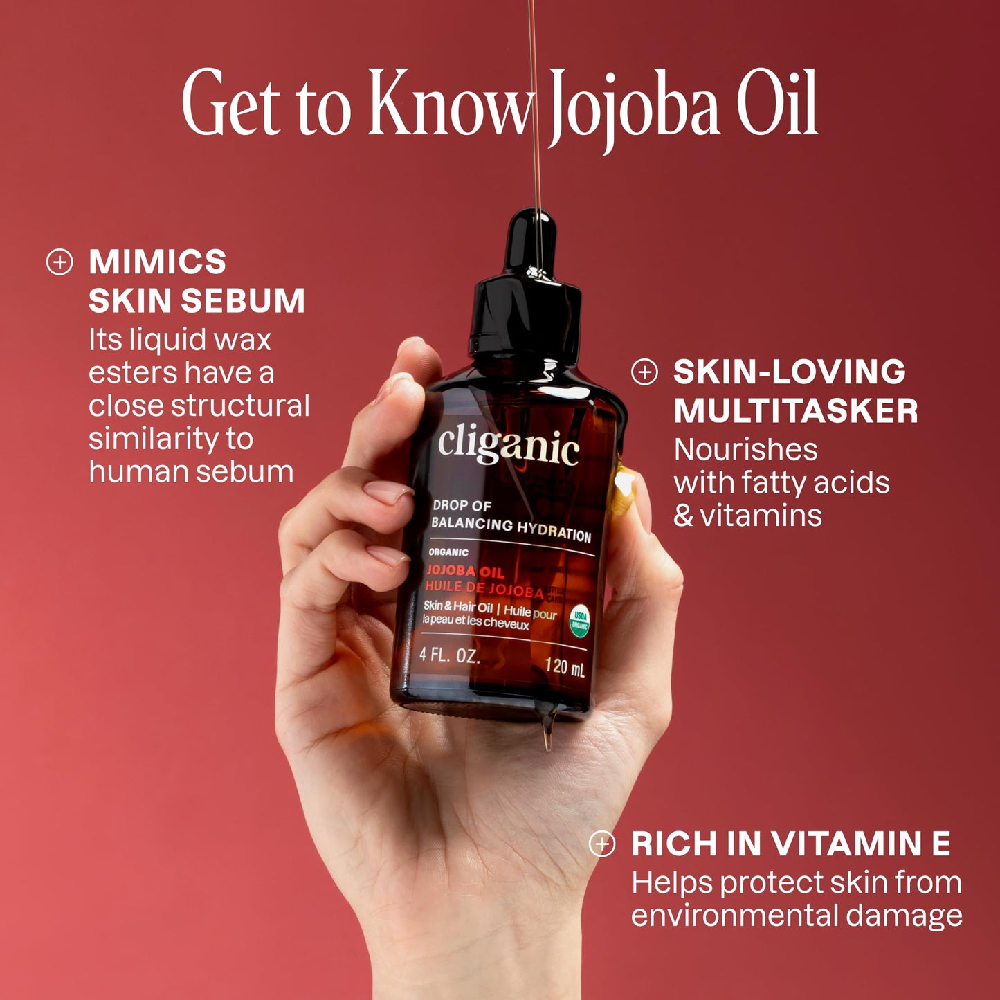 Cliganic Organic Jojoba Oil 16oz with Pump, 100% Pure | Bulk, Moisturizing Oil for Face, Hair, Skin & Nails | Natural Cold Pressed (Packaging May Vary)