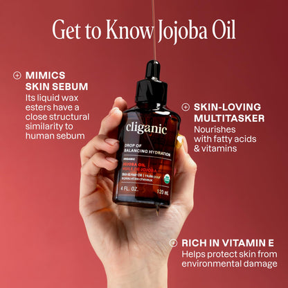 Cliganic Organic Jojoba Oil 16oz with Pump, 100% Pure | Bulk, Moisturizing Oil for Face, Hair, Skin & Nails | Natural Cold Pressed (Packaging May Vary)