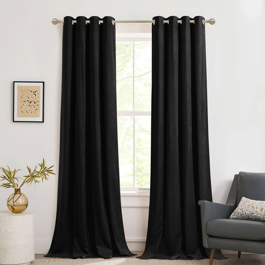 RYB HOME Black Velvet Curtains 96 inches, Soft Thick Velvet Drapes with Rustproof Grommet Room Darkening Noise Reducing Privacy Blinds for Closet Living Room Studio, W52 x L96 inches, 1 Pair