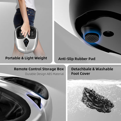 ALLYOUGER Shiatsu Foot Massager with Heat,Vibration,Air Compression and Deep Kneading for Plantar Fasciitis, Neuropathy,Improve Foot Wellness,Gifts for Women & Men（Silver）