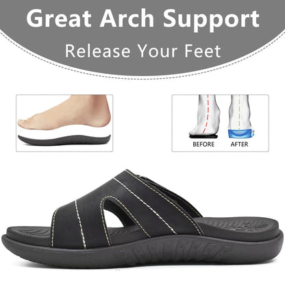 KuaiLu Womens Fashion Orthotic Slides Ladies Lightweight Athletic Yoga Mat Sandals Slip On Thick Cushion Slippers Sandals With Comfortable Plantar Fasciitis Arch Support, Black, 10.5