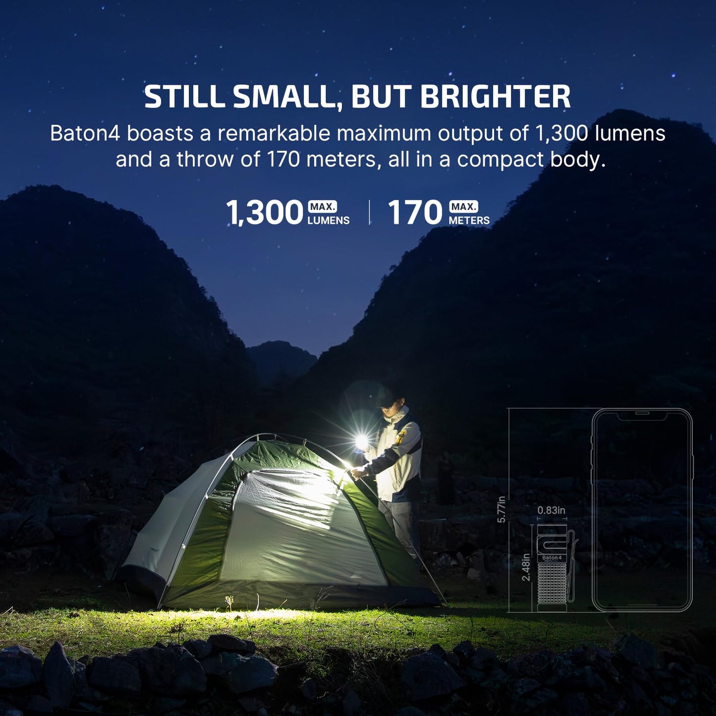 OLIGHT Baton4 Premium Edition EDC Flashlights 1300 Lumens with Type-C Charging Box, Powered by Rechargeable Battery, Small Bright Light (Guidance)