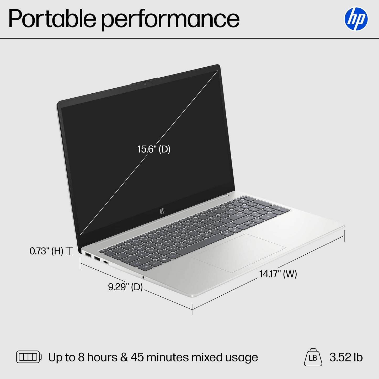 HP 15.6 inch Laptop, HD Touchscreen Display, AMD Ryzen 3 7320U, 8 GB RAM, 128 GB SSD, AMD Radeon Graphics, Windows 11 Home in S Mode, Natural Silver, 15- fc0099nr