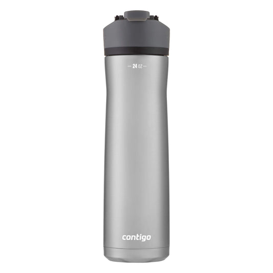 Contigo Cortland Chill 2.0 Vacuum-Insulated Stainless Steel Water Bottle Spill-Proof Sip Technology Interchangeable Lid 24oz Steel/Licorice Perfect for Fitness Travel Everyday Use