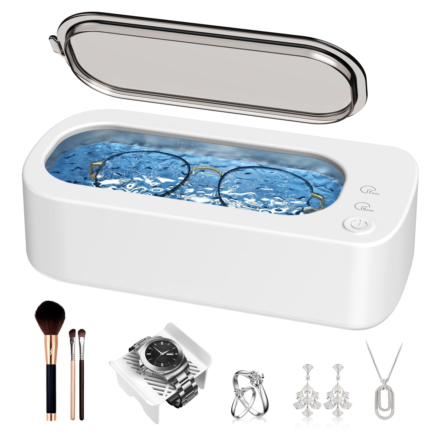 OSLTWI Ultrasonic Jewelry Cleaner Machine: 48KHz Ultra Sonic Cleaner for Jewelry,Eyeglass,Rings,Watch Band,Dentures,with Dual Cleaning Modes,350ML 304 Stainless Steel Tank,Gift for Wife,Mom,Daughter