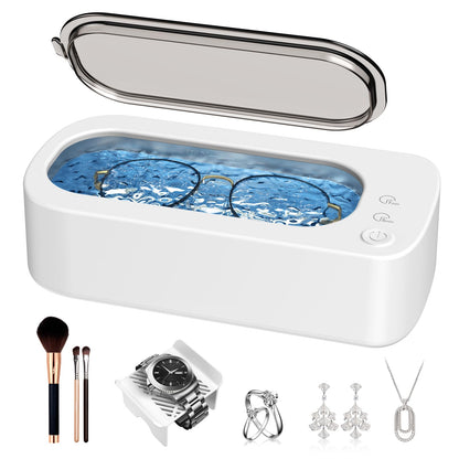 OSLTWI Ultrasonic Jewelry Cleaner Machine: 48KHz Ultra Sonic Cleaner for Jewelry,Eyeglass,Rings,Watch Band,Dentures,with Dual Cleaning Modes,350ML 304 Stainless Steel Tank,Gift for Wife,Mom,Daughter
