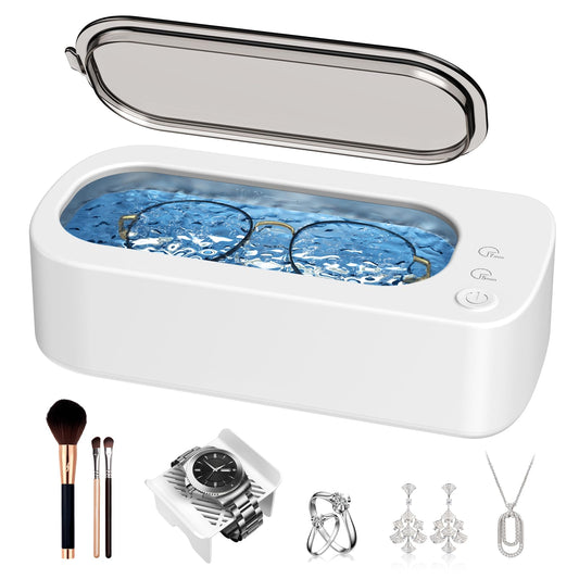OSLTWI Ultrasonic Jewelry Cleaner Machine: 48KHz Ultra Sonic Cleaner for Jewelry,Eyeglass,Rings,Watch Band,Dentures,with Dual Cleaning Modes,350ML 304 Stainless Steel Tank,Gift for Wife,Mom,Daughter