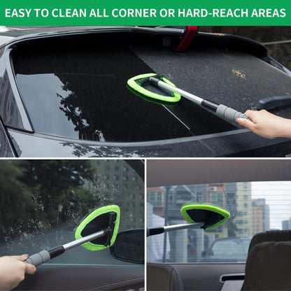 XINDELL Windshield Cleaner Tool – Upgrade Large Head Car Interior&Exterior Window Cleaning Kit with Extendable Handle & 4 Microfiber Pads, Auto Wiper Brush for Car, Trucks, SUVs, RVs & Home Windows